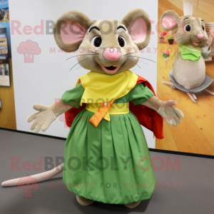 Olive Rat mascot costume character dressed with a Skirt and Scarves
