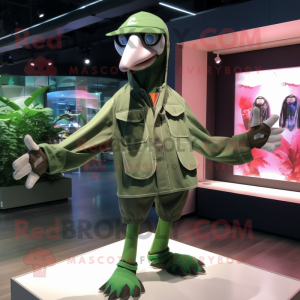 Forest Green Flamingo mascot costume character dressed with a Parka and Bracelets