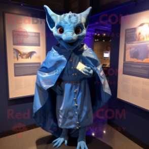 Blue Gargoyle mascot costume character dressed with a Raincoat and Wraps