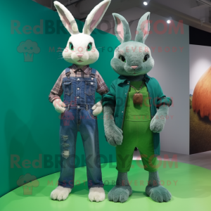 Green Wild Rabbit mascot costume character dressed with a Boyfriend Jeans and Necklaces