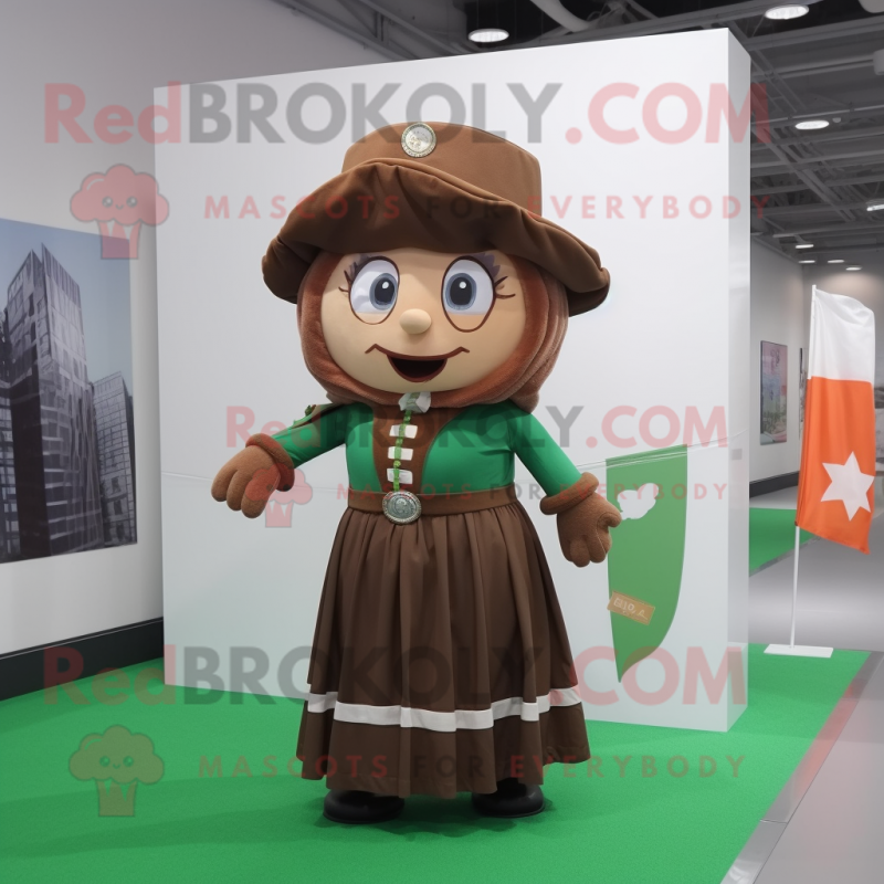 Brown Irish Flag mascot costume character dressed with a Maxi Skirt and Berets Brown Irish Flag mascot costume character dressed with a Maxi Skirt and Berets