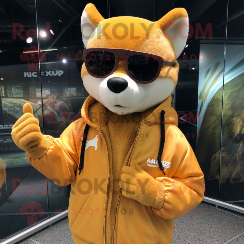 nan Marten mascot costume character dressed with a Sweatshirt and Sunglasses