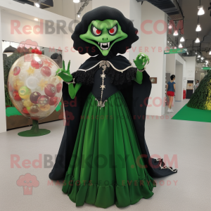 Forest Green Vampire mascot costume character dressed with a Ball Gown and Keychains