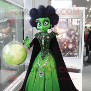 Forest Green Vampire mascot costume character dressed with a Ball Gown and Keychains