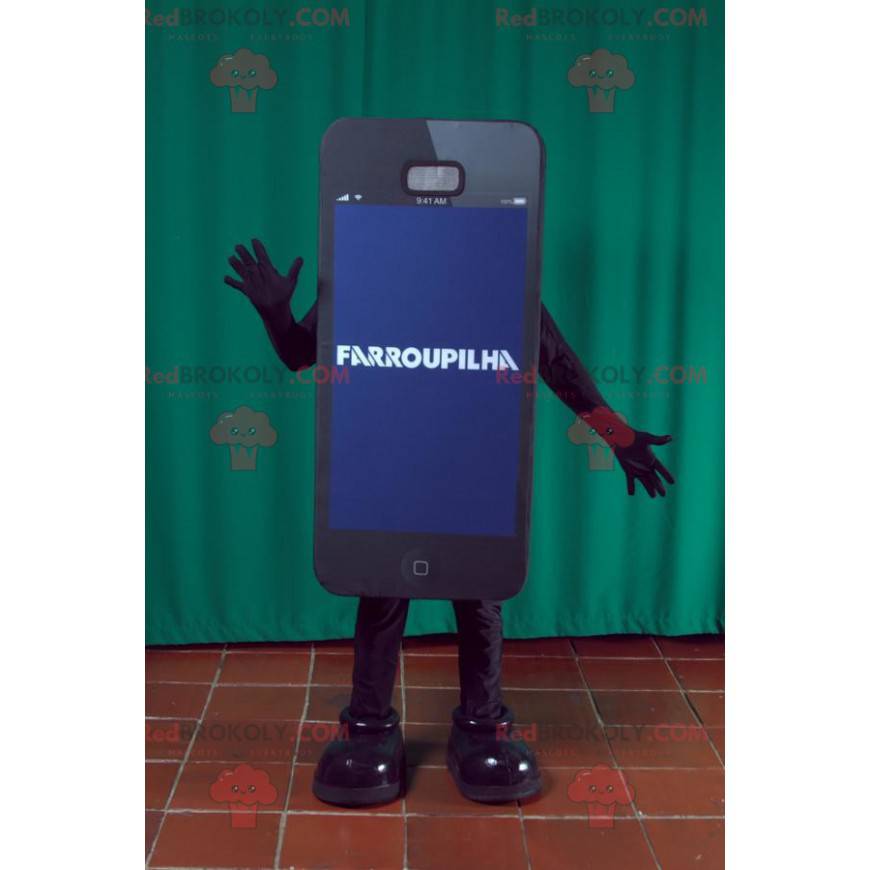 Kæmpe sort smartphone maskot. Telefon maskot - Redbrokoly.com