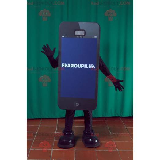 Mascote gigante do smartphone preto. Mascote do telefone -