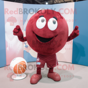 Maroon Handball Ball mascot costume character dressed with a Poplin Shirt and Wraps