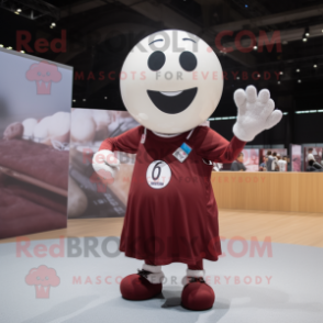 Maroon Handball Ball mascot costume character dressed with a Poplin Shirt and Wraps