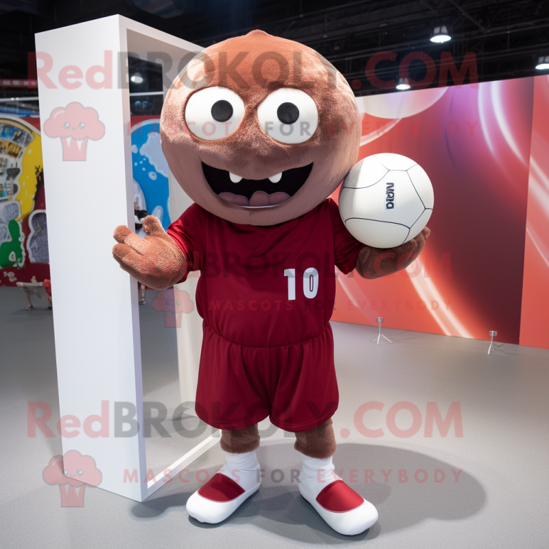 Maroon Handball Ball mascot costume character dressed with a Poplin Shirt and Wraps Maroon Handball Ball mascot costume character dressed with a Poplin Shirt and Wraps