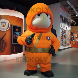 Orange Army Soldier mascot costume character dressed with a Hoodie and Beanies