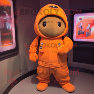 Orange Army Soldier mascot costume character dressed with a Hoodie and Beanies