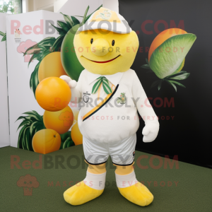 White Grapefruit mascot costume character dressed with a Rugby Shirt and Scarf clips