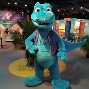 Teal Crocodile mascot costume character dressed with a Bootcut Jeans and Shawls
