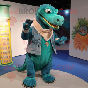 Teal Crocodile mascot costume character dressed with a Bootcut Jeans and Shawls
