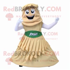 Tan Pesto Pasta mascot costume character dressed with a A-Line Skirt and Gloves