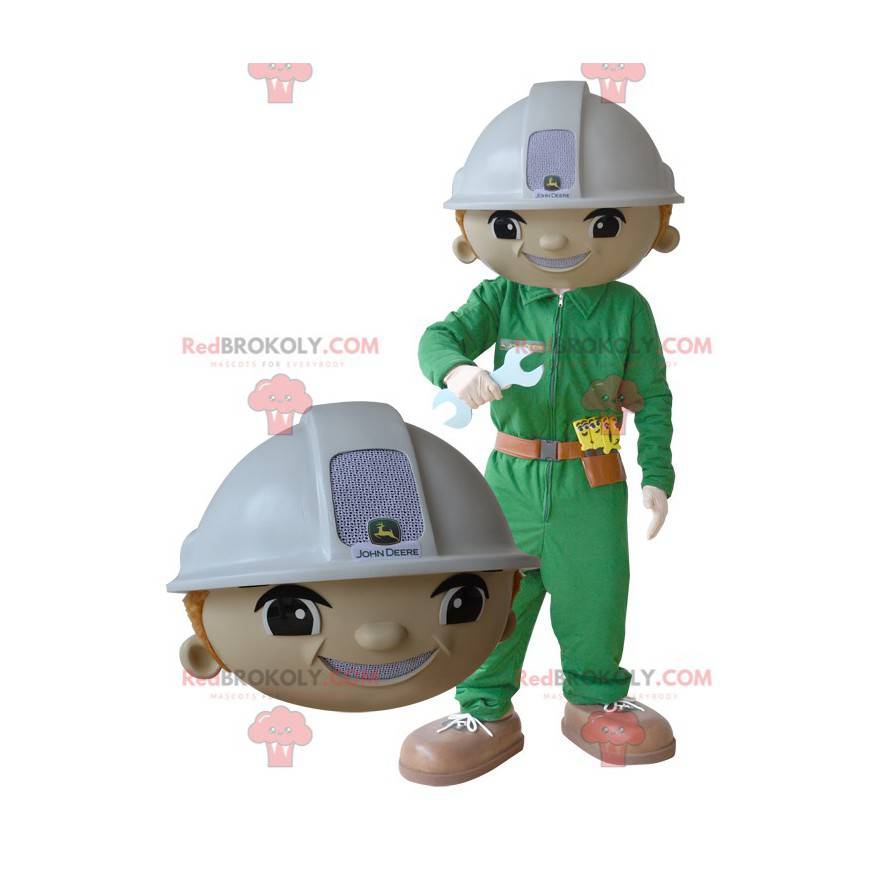 Mannarbeitermaskottchen mit einem Helm und einer Uniform -