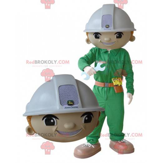 Man worker mascot with a helmet and a uniform - Redbrokoly.com