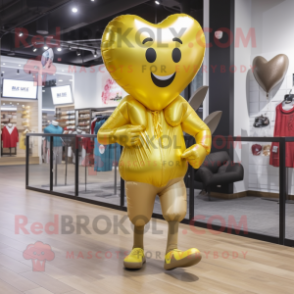 Gold Heart Shaped Balloons mascot costume character dressed with a Running Shorts and Messenger bags