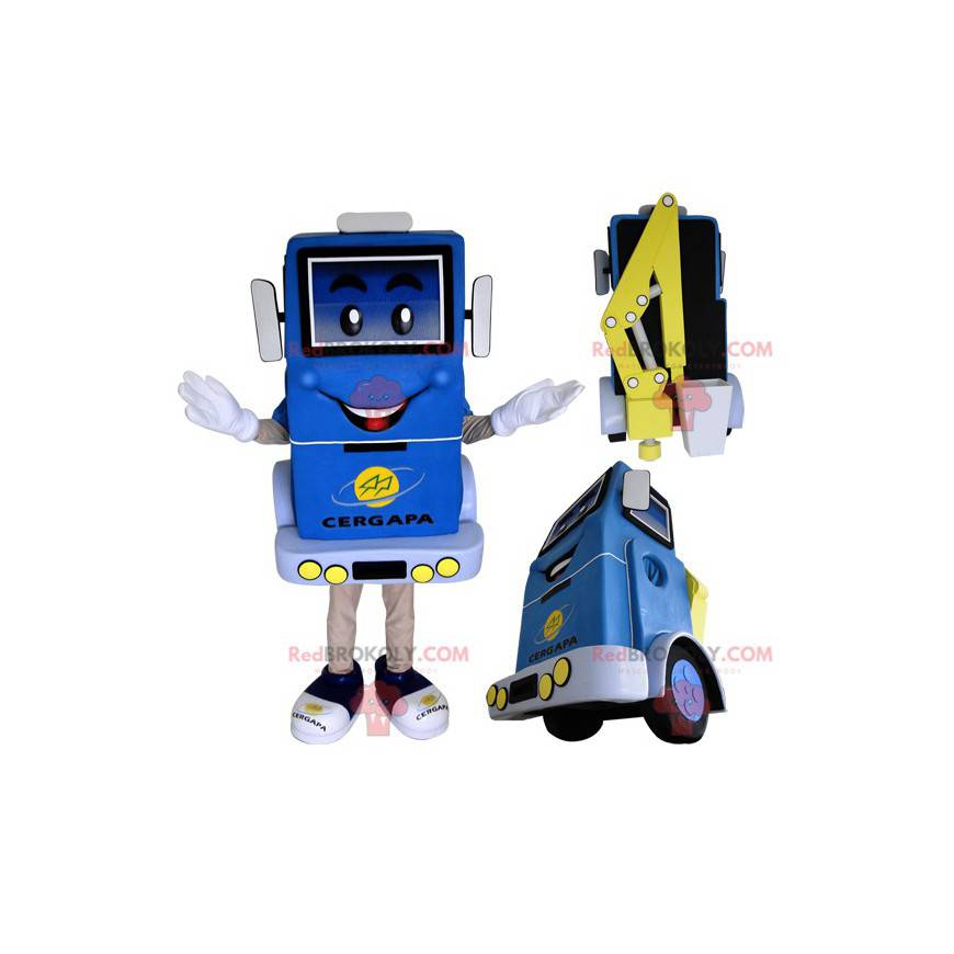 Blue and yellow freight elevator mascot - Redbrokoly.com