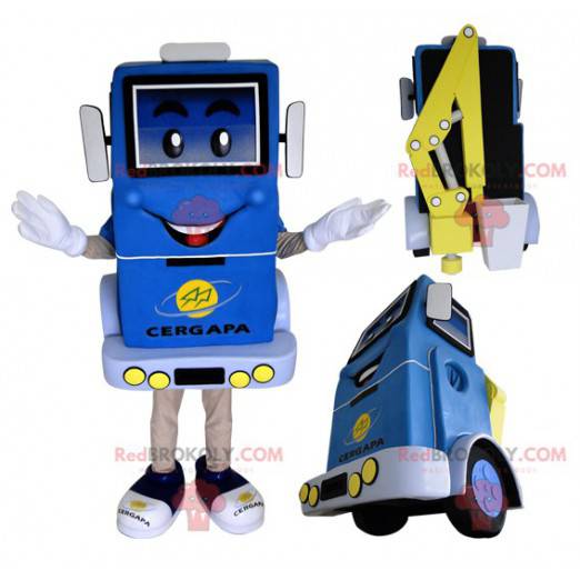 Mascote azul e amarelo do elevador de carga - Redbrokoly.com