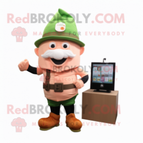 Peach Leprechaun Hat mascot costume character dressed with a Cargo Pants and Smartwatches