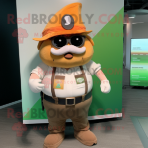 Peach Leprechaun Hat mascot costume character dressed with a Cargo Pants and Smartwatches