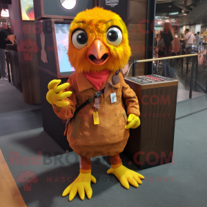 Rust Canary mascot costume character dressed with a Corduroy Pants and Keychains