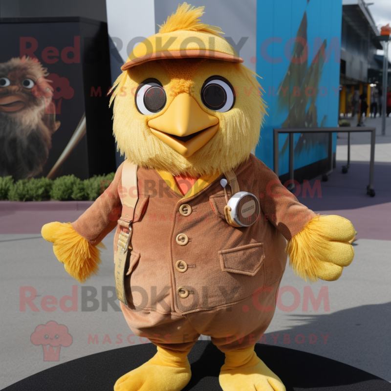 Rust Canary mascot costume character dressed with a Corduroy Pants and Keychains