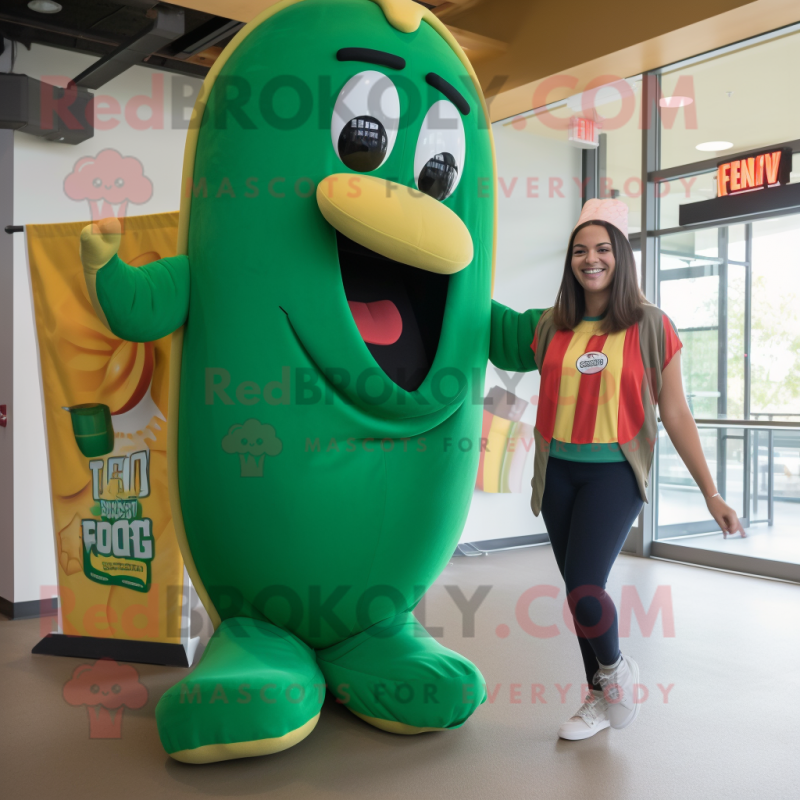 Forest Green Hot Dog mascot costume character dressed with a Jeggings and Watches Forest Green Hot Dog mascot costume character dressed with a Jeggings and Watches