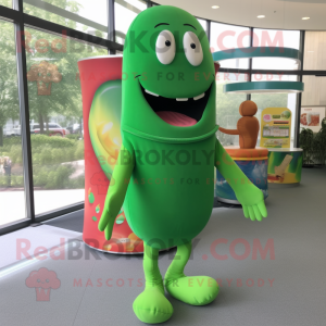 Forest Green Hot Dog mascot costume character dressed with a Jeggings and Watches