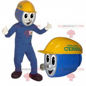Mascote de eletricista trabalhador em roupa azul -