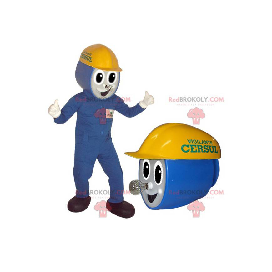 Worker electrician mascot in blue outfit - Redbrokoly.com