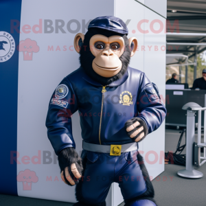 Navy Chimpanzee mascot costume character dressed with a Moto Jacket and Smartwatches