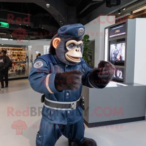 Navy Chimpanzee mascot costume character dressed with a Moto Jacket and Smartwatches