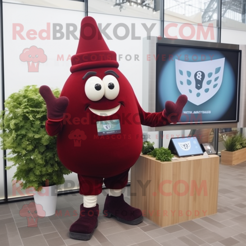 Maroon Beet mascot costume character dressed with a Playsuit and Digital watches