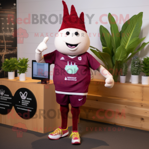 Maroon Beet mascot costume character dressed with a Playsuit and Digital watches