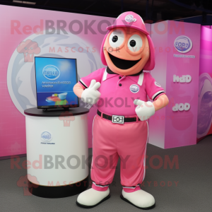 Pink Gyro mascot costume character dressed with a Polo Shirt and Wallets