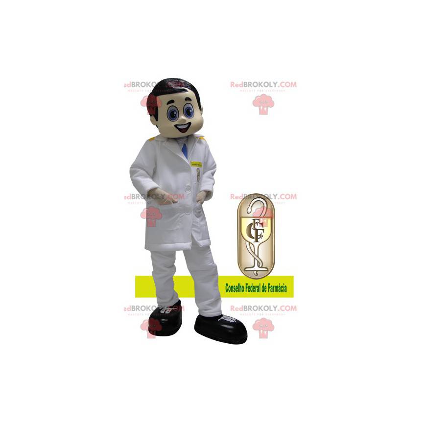 Mascotte medico vestito con un camice bianco - Redbrokoly.com