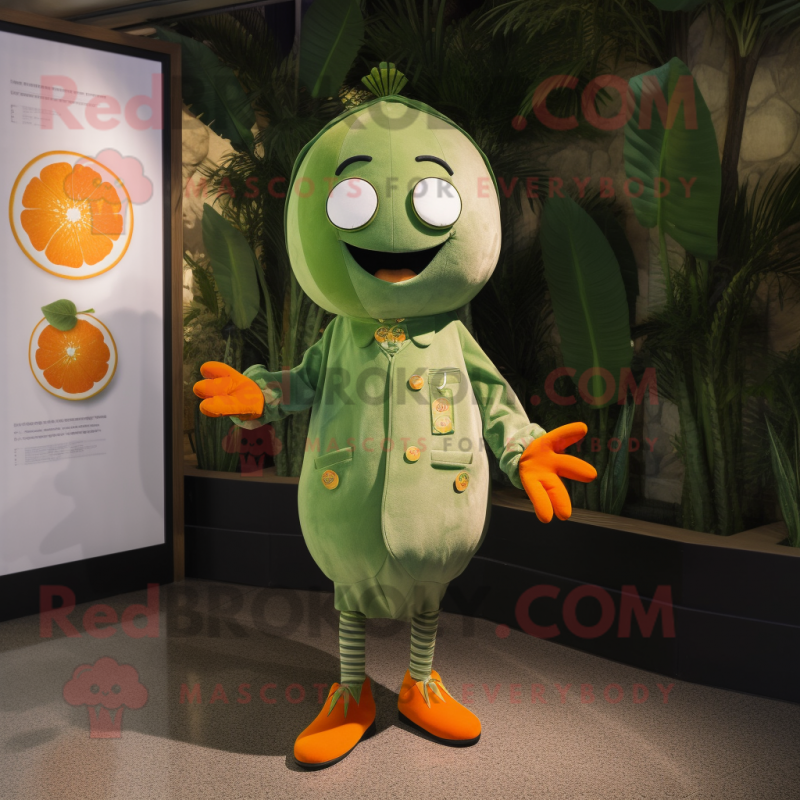 Olive Mandarin mascot costume character dressed with a Playsuit and Keychains Olive Mandarin mascot costume character dressed with a Playsuit and Keychains