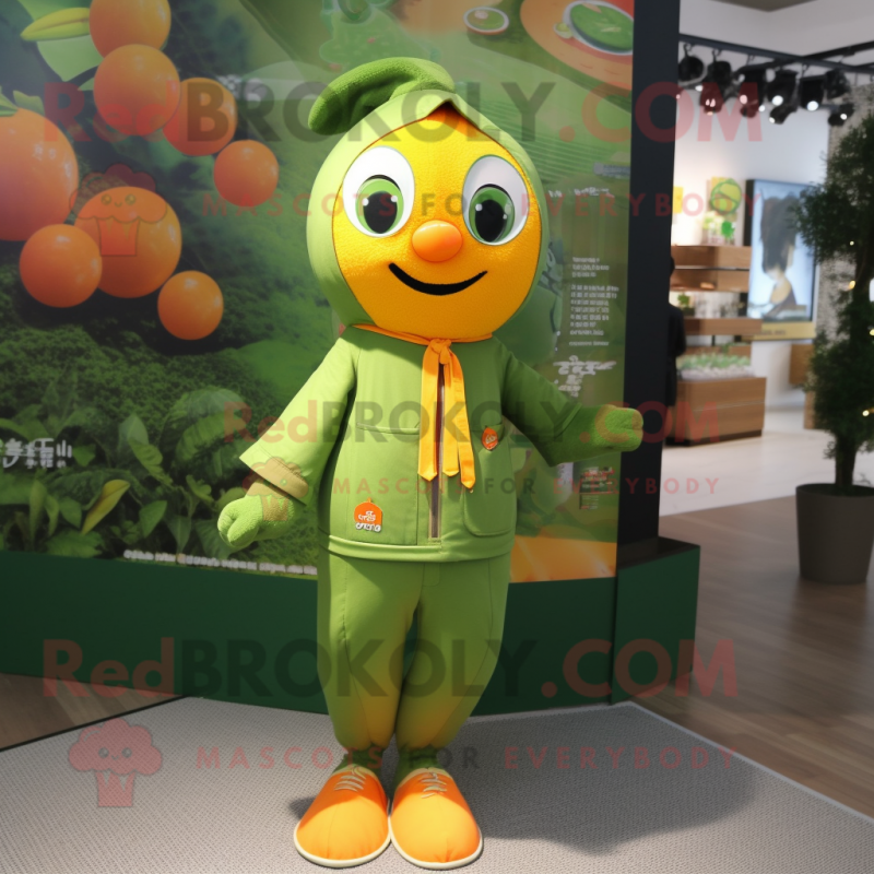 Olive Mandarin mascot costume character dressed with a Playsuit and Keychains