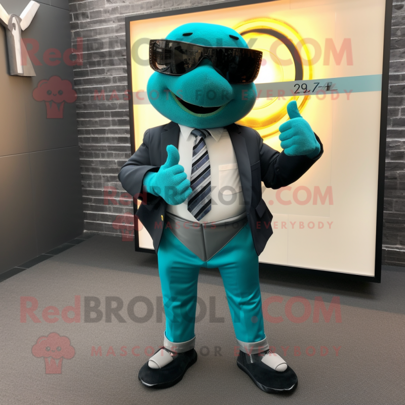 Teal Turtle mascot costume character dressed with a Suit Jacket and Bracelet watches