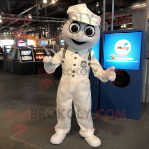 White Momentum mascot costume character dressed with a Button-Up Shirt and Earrings