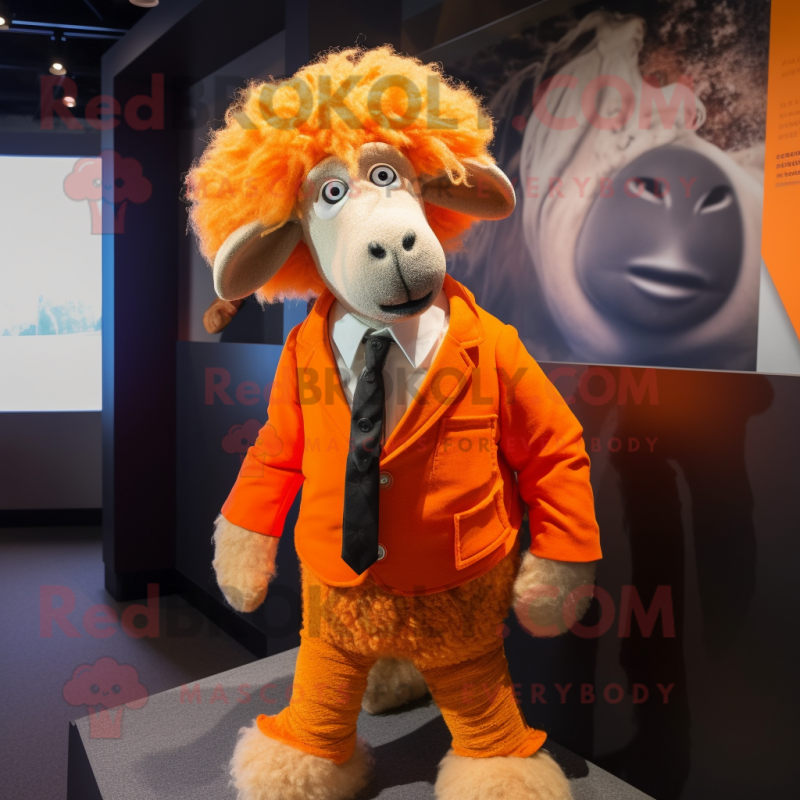 Orange Merino Sheep mascot costume character dressed with a Blazer and Hair clips