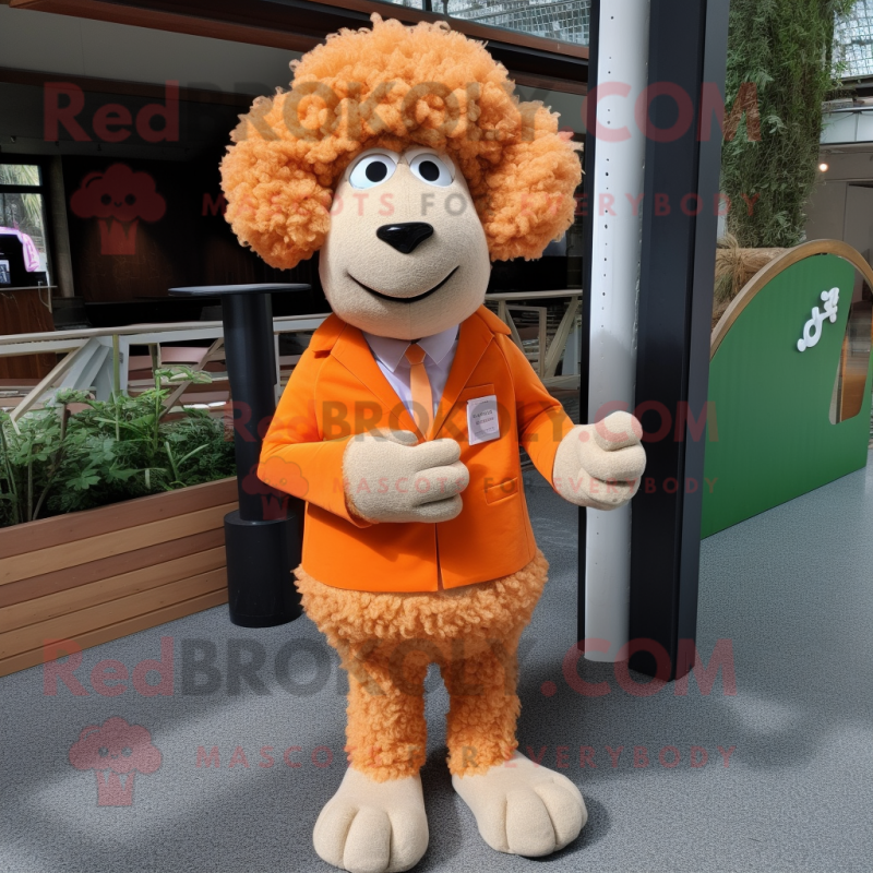Orange Merino Sheep mascot costume character dressed with a Blazer and Hair clips Orange Merino Sheep mascot costume character dressed with a Blazer and Hair clips