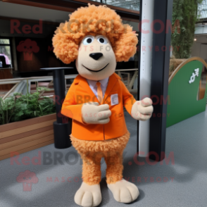 Orange Merino Sheep mascot costume character dressed with a Blazer and Hair clips