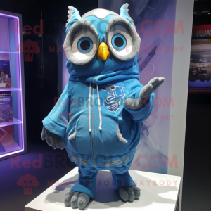 Blue Owl mascot costume character dressed with a Cover-up and Bracelets