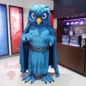 Blue Owl mascot costume character dressed with a Cover-up and Bracelets