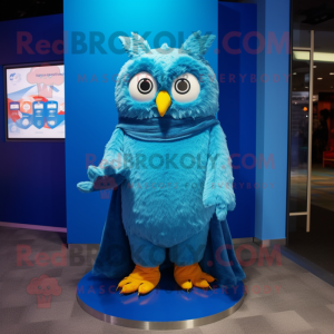 Blue Owl mascot costume character dressed with a Cover-up and Bracelets