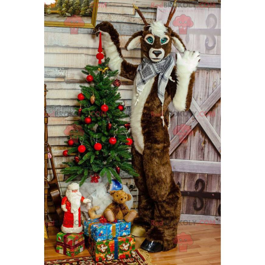 Brown and white Christmas reindeer mascot - Redbrokoly.com
