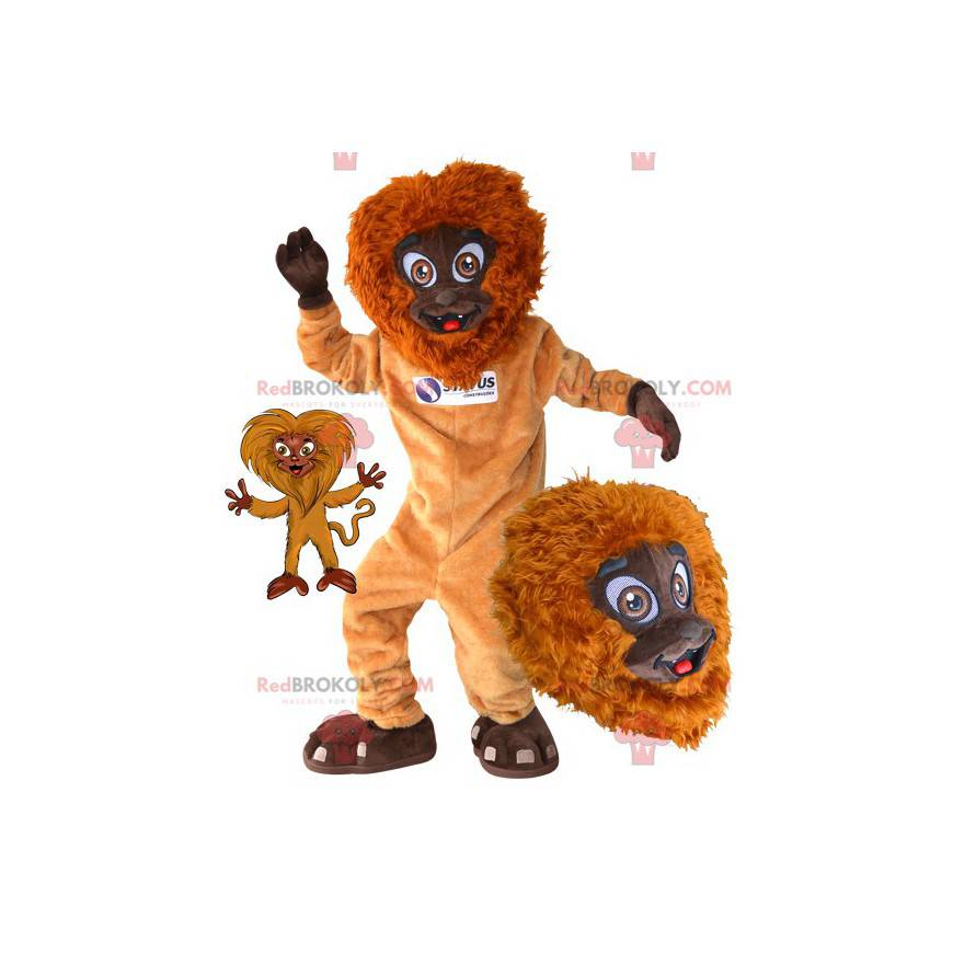 Mascote macaco peludo e divertido laranja e marrom -